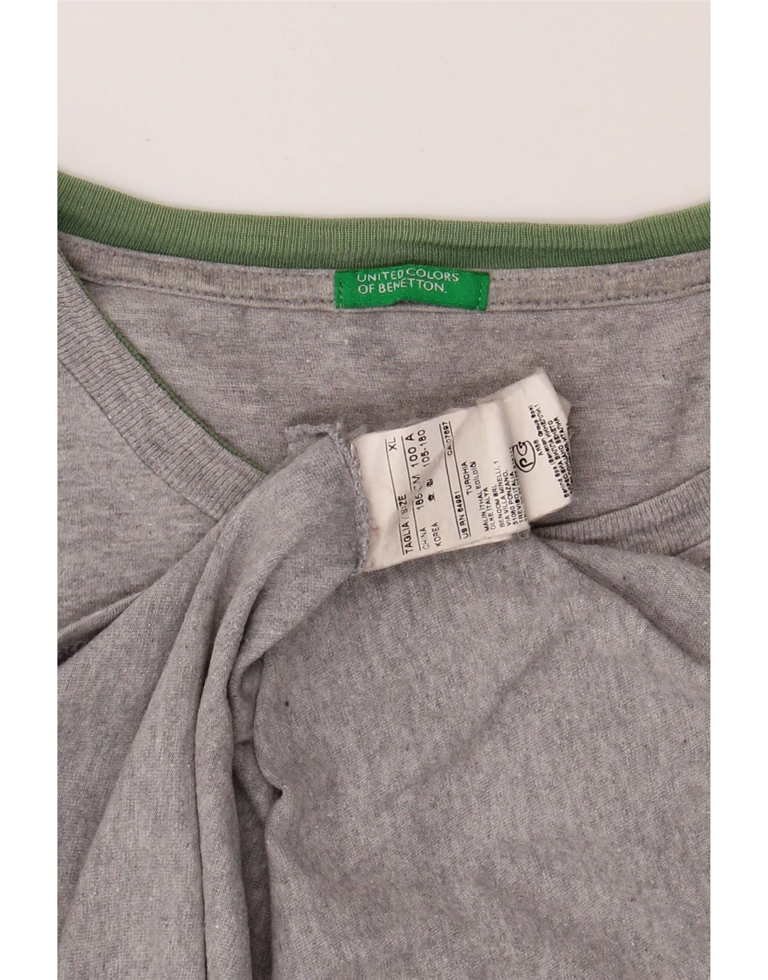 BENETTON Mens Graphic Top Long Sleeve XL Grey Cotton Vintage Benetton and Second-Hand Benetton from Messina Hembry 