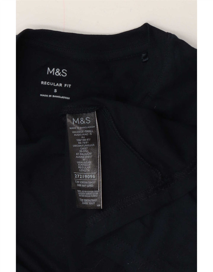 Marks & Spencer Mens Regular Fit Top Manga Larga Pequeño Algodón Azul Marino