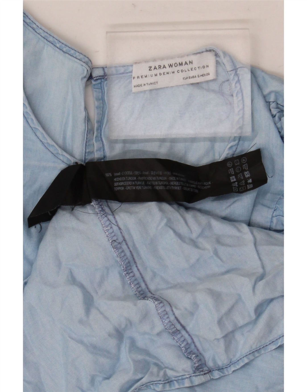 Zara Blusa de manga 3/4 con volantes en la parte delantera para mujer UK 10 Small Blue Lyocell