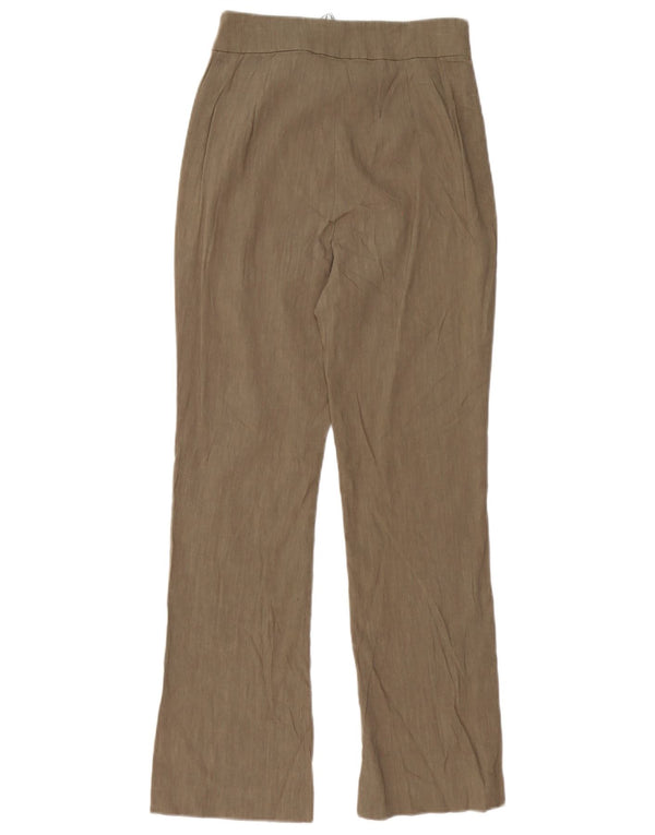 Zara Mujer Pantalones Chinos Rectos De Cintura Alta Pequeño W26 L27 Lino Marrón
