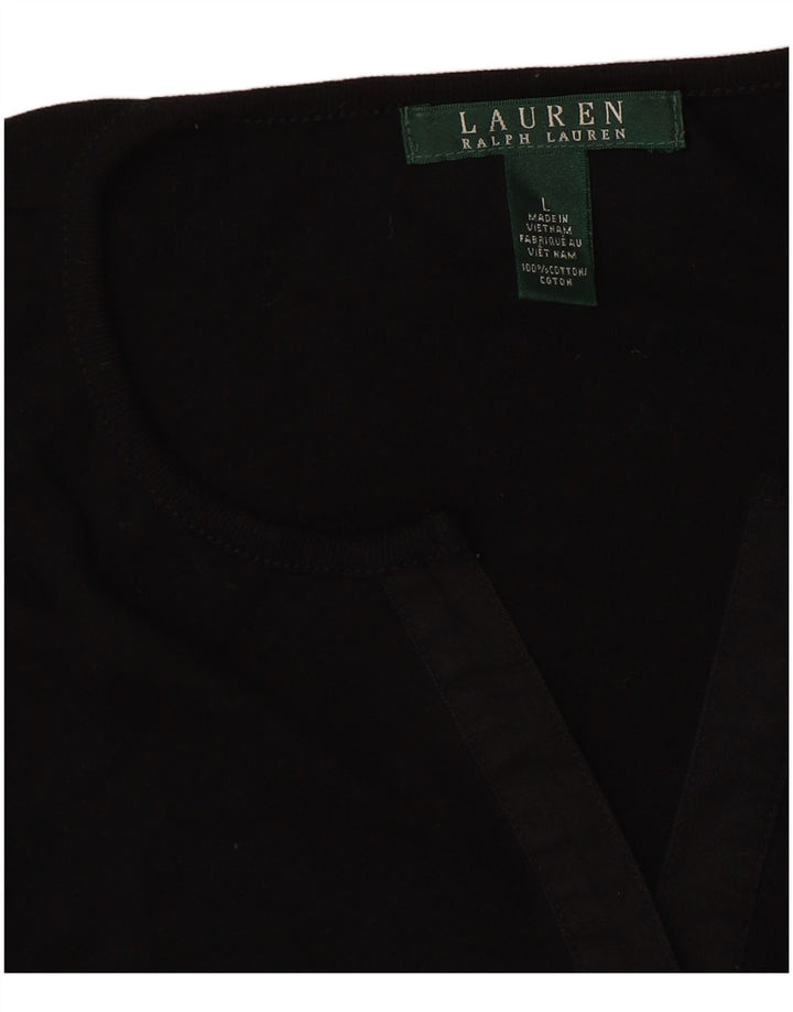 RALPH LAUREN Camiseta de manga larga para mujer UK 16 Grande Algodón negro