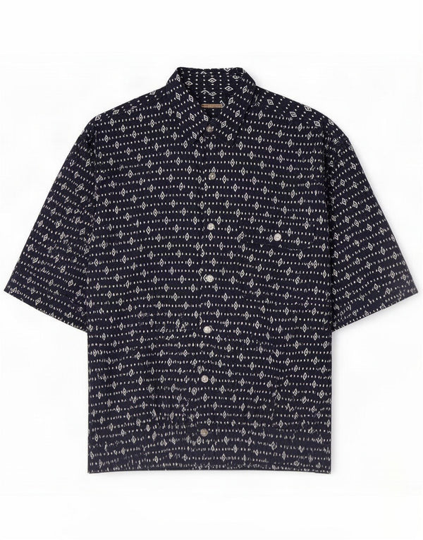Cotton Club Camisa de manga corta para hombre Grande Azul marino Viscosa geométrica
