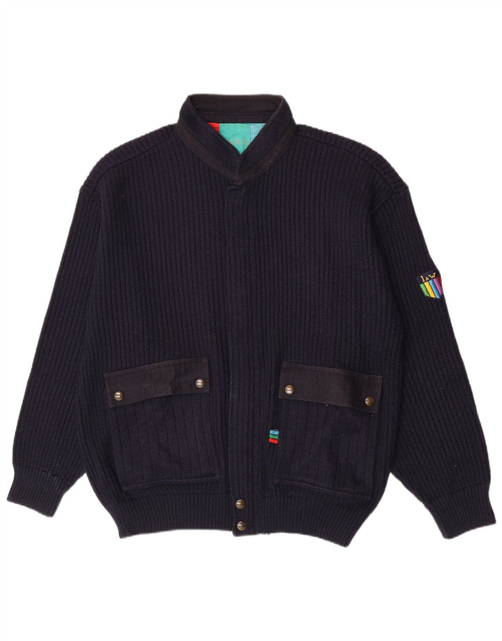Loli Wolf - Cárdigan para hombre, talla grande, lana azul marino