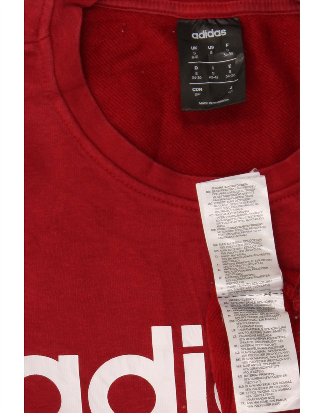 ADIDAS Sudadera gráfica para mujer Jumper UK 8/10 Small Borgoña Algodón