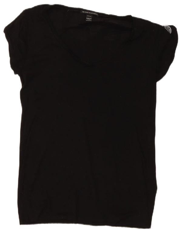 Replay Camiseta gráfica para mujer Top UK 46 Large Algodón negro