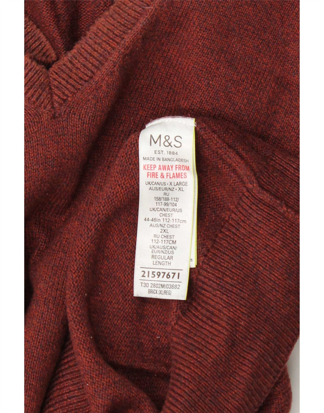 Marks & Spencer Jersey con cuello en V para hombre XL Algodón marrón