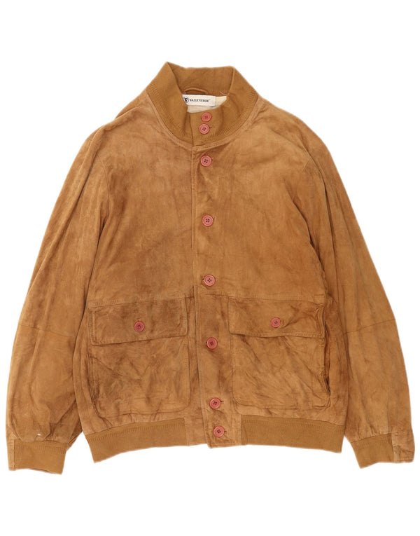Valle Verde Chaqueta Bomber de Ante para Hombre IT 50 Cuero Marrón Grande