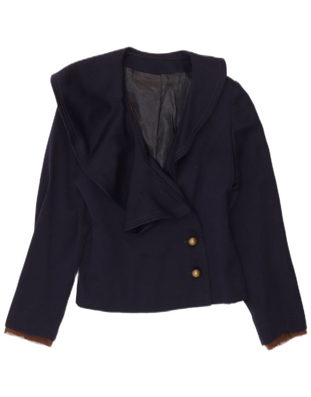 Vintage mujer 2 botones Blazer chaqueta Reino Unido 10 pequeño azul marino
