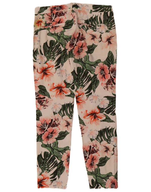 Zara Pantalón chino ajustado para mujer EU 38 Small W28 L28 Algodón floral blanco