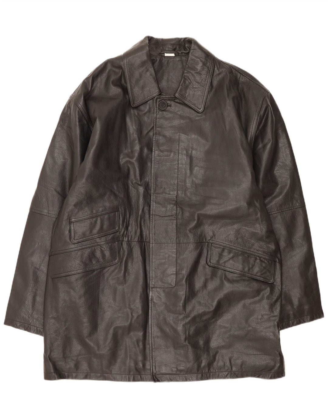 Vintage hombres cuero abrigo Reino Unido 44/46 XL cuero negro
