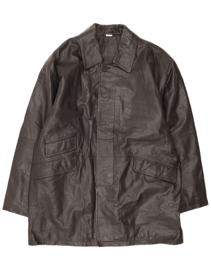 Vintage hombres cuero abrigo Reino Unido 44/46 XL cuero negro