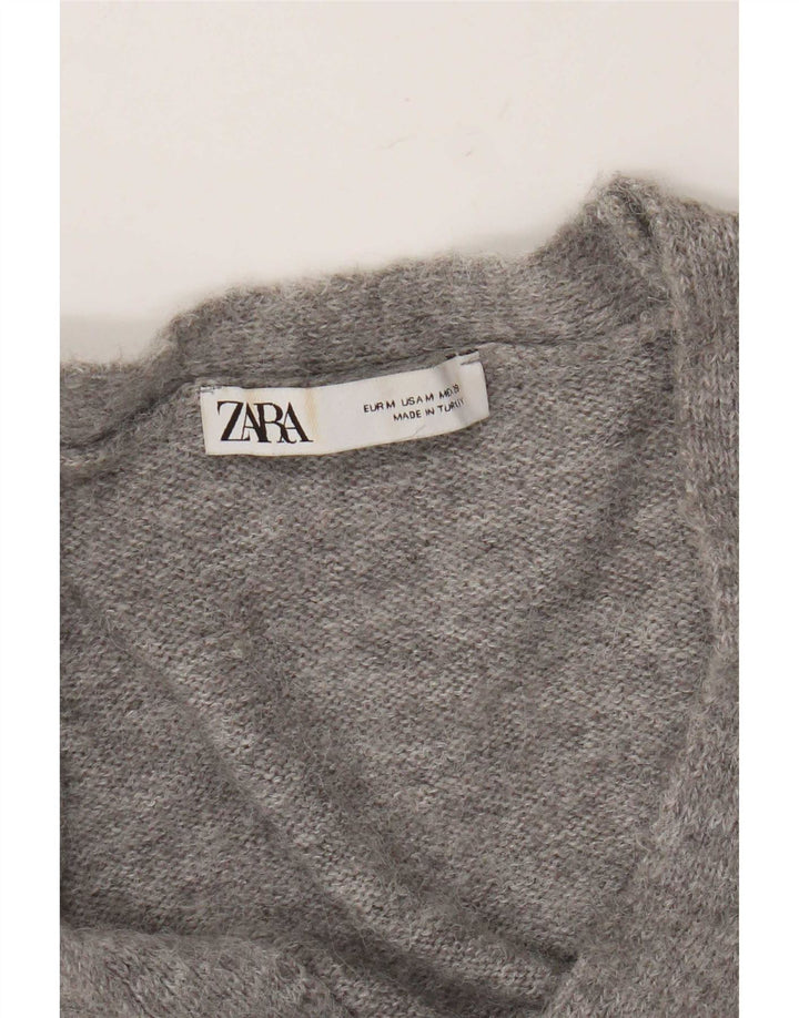 Zara Mujer Crop Cardigan Suéter UK 44 Gris Medio