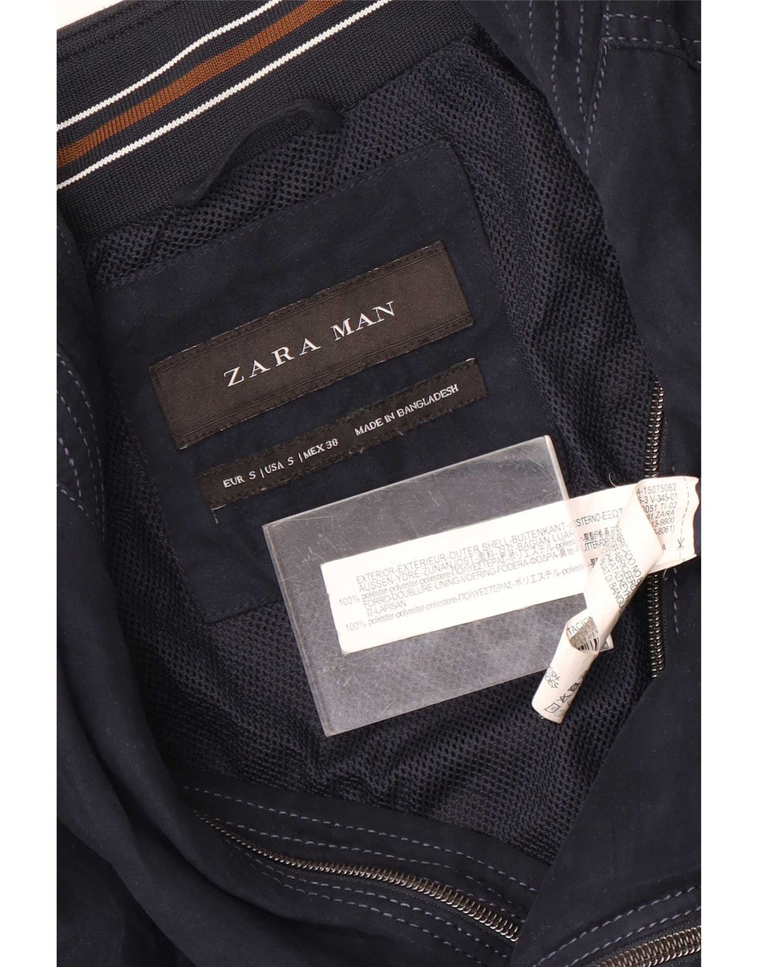 Zara Mens Bomber Jacket UK 36 Small Azul Marino Poliéster