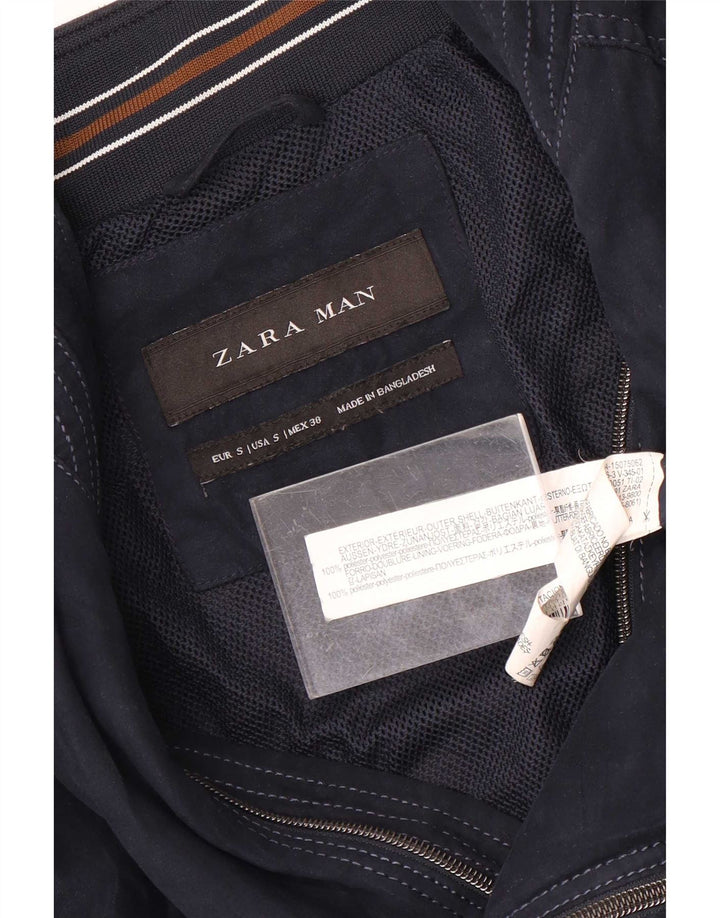 Zara Mens Bomber Jacket UK 36 Small Azul Marino Poliéster