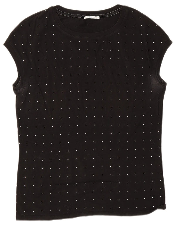 Marella Camiseta para mujer Top UK 10 Small Black Spotted Cotton