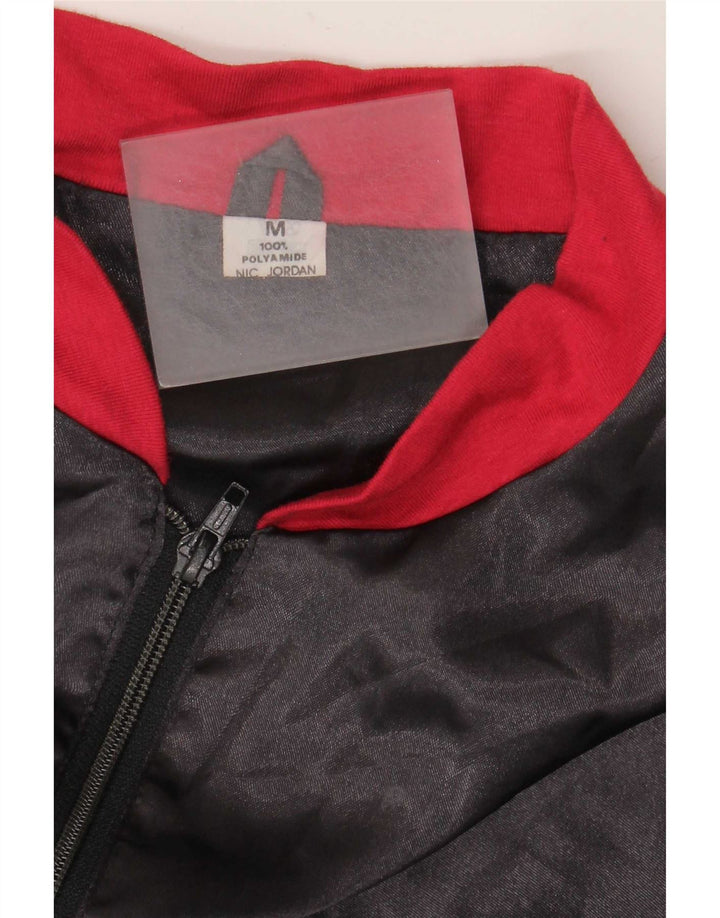 Vintage hombres bomber chaqueta Reino Unido 38 medio negro colorblock poliamida