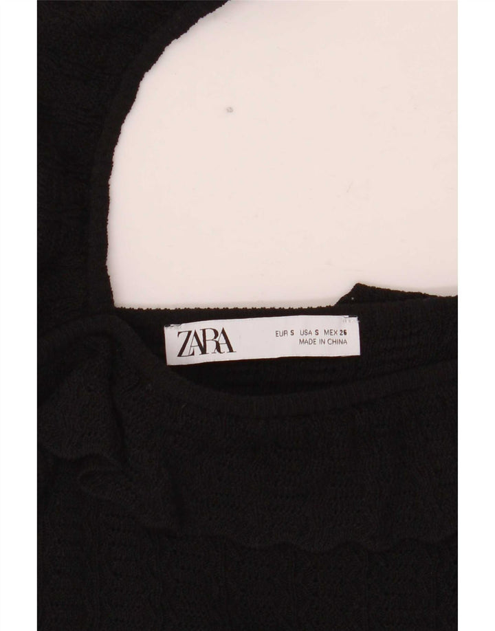 Zara Mujer Top Corto Con Hombros Descubiertos UK 8 Small Negro