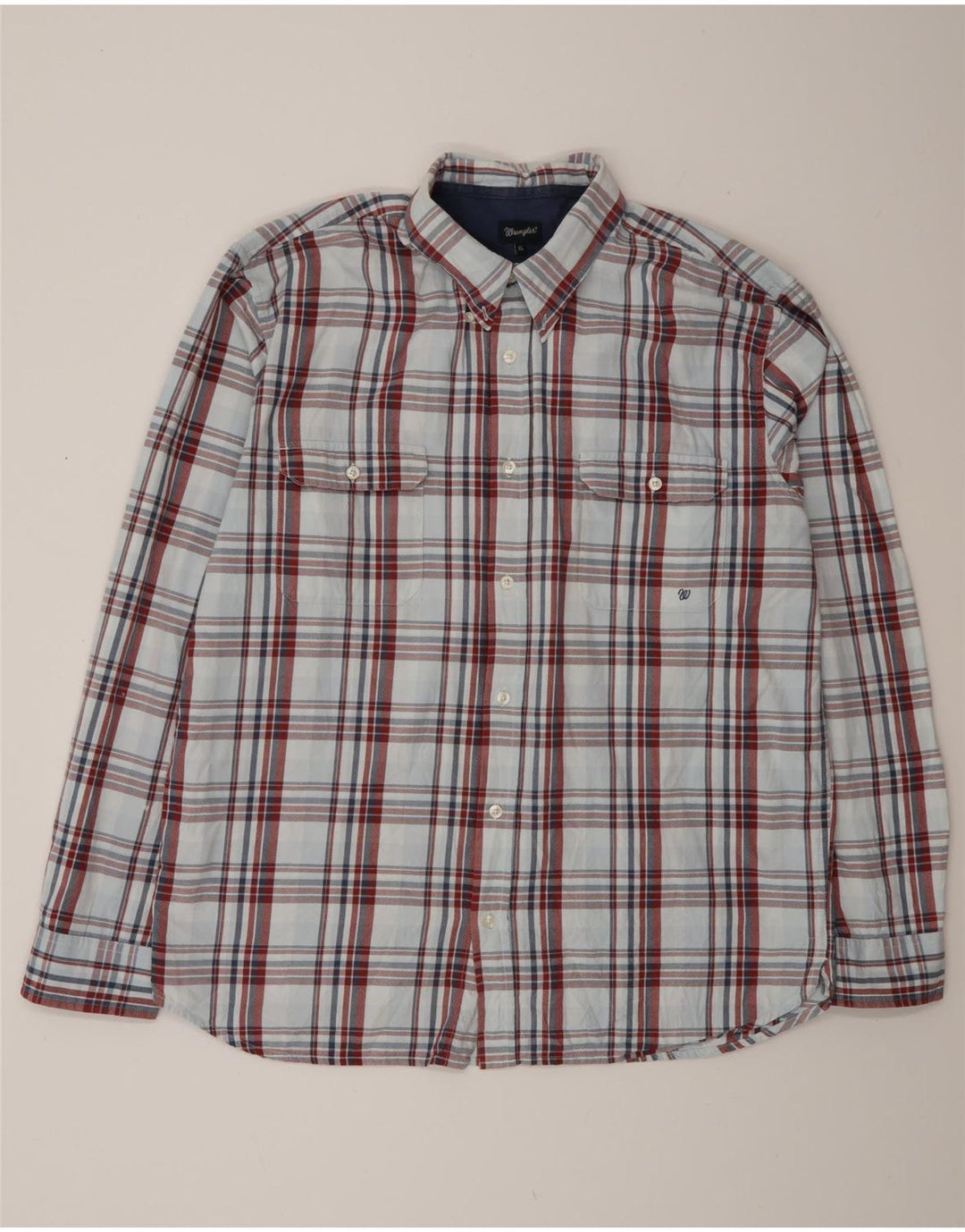 Camisa Wrangler Hombre XL Algodón A Cuadros Azul