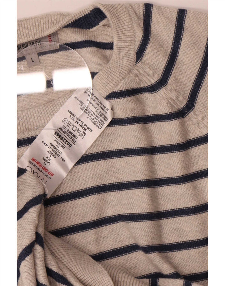 Marks & Spencer Jersey con cuello barco para hombre, talla grande, gris, a rayas