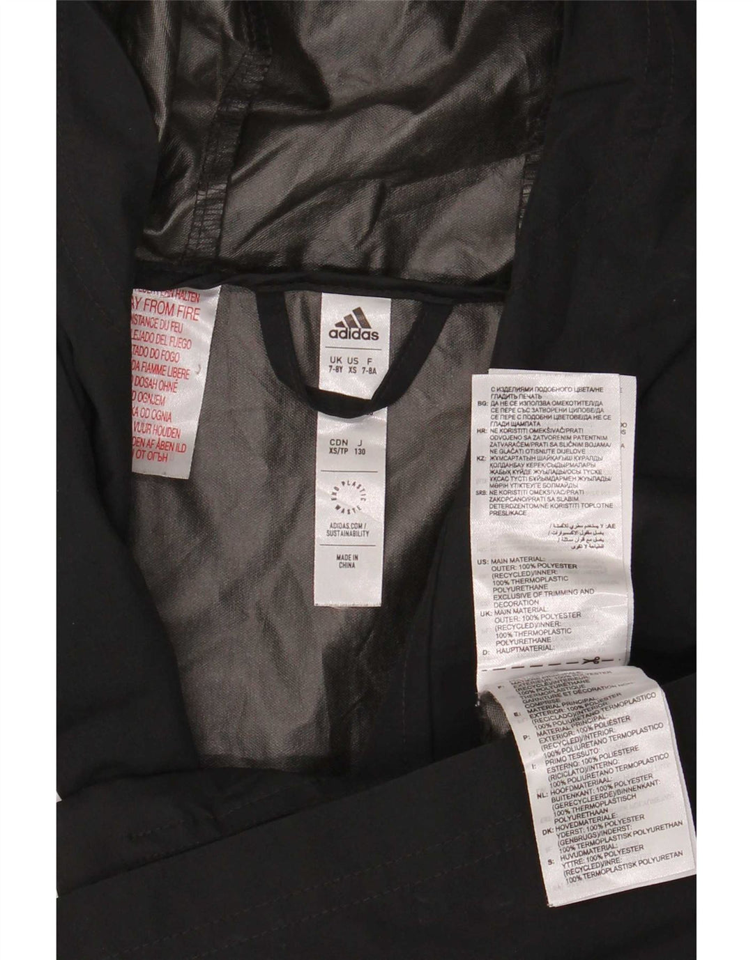 Adidas Chubasquero con capucha para niño 7-8 años Negro Poliéster
