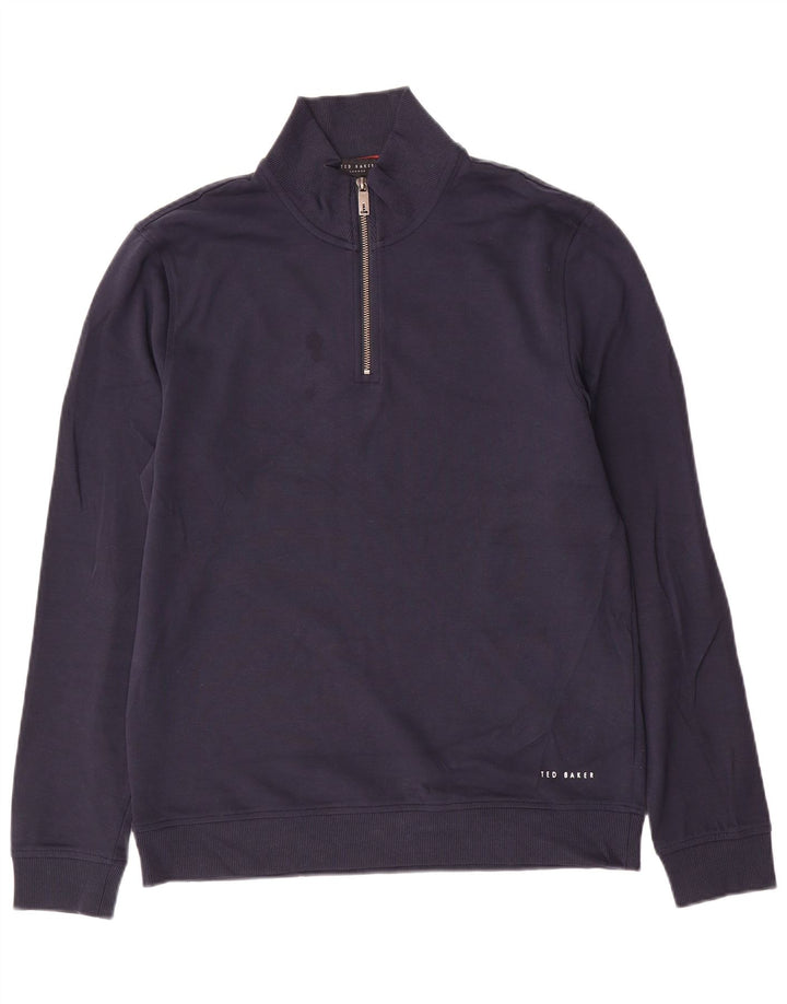 Ted Baker - Sudadera con cuello y cremallera para hombre, talla 3, algodón azul marino mediano
