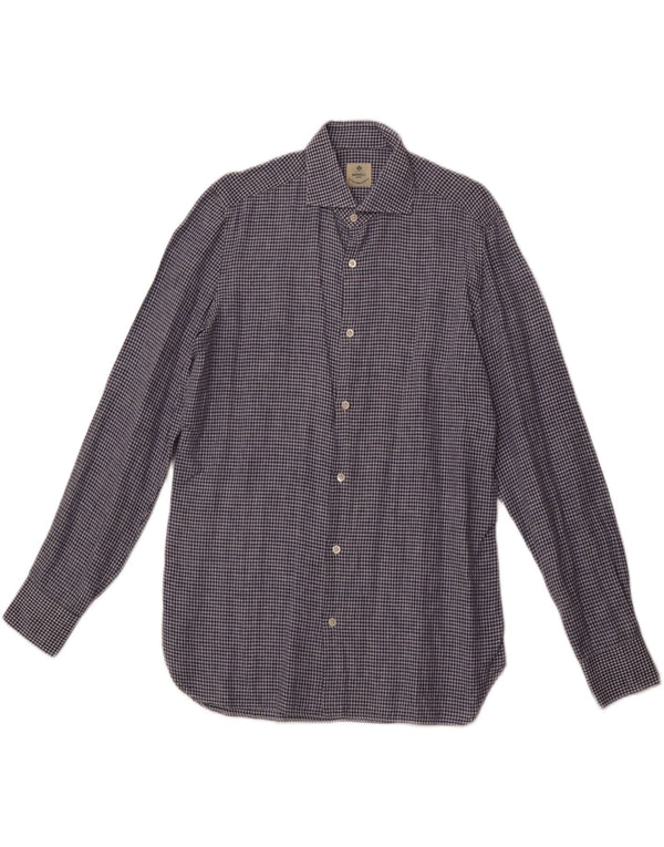 BORRELLI Camisa para hombre Talla 40 15 3/4 Algodón a cuadros azul medio