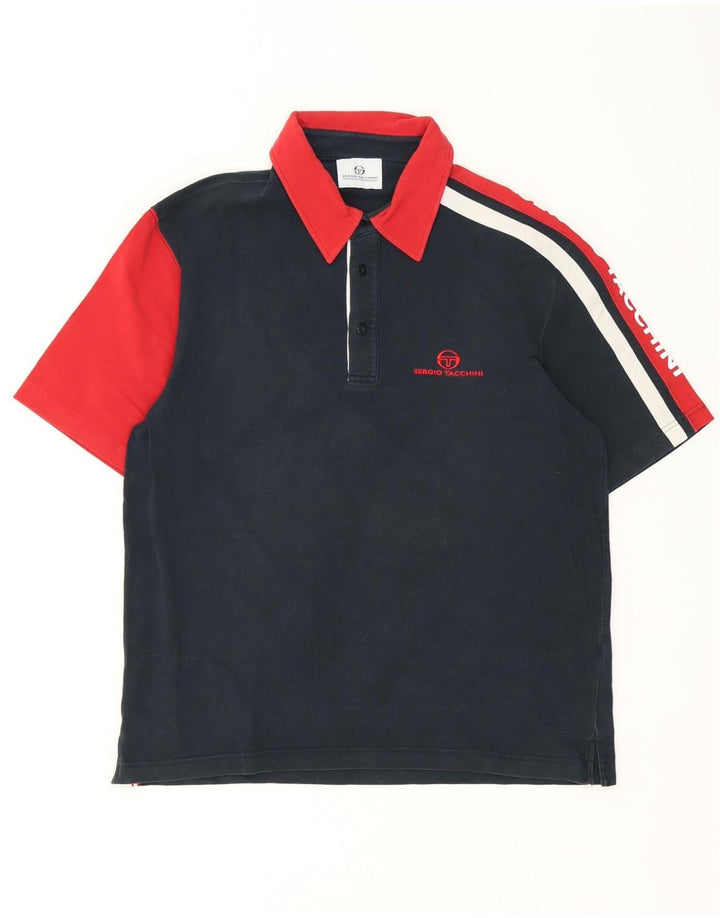 Sergio Tacchini Polo gráfico para hombre con bloques de color azul marino grande