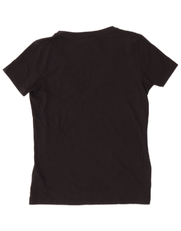 Trussardi Jeans Mujer Camiseta Gráfica Top UK 42 Medium Negro Algodón