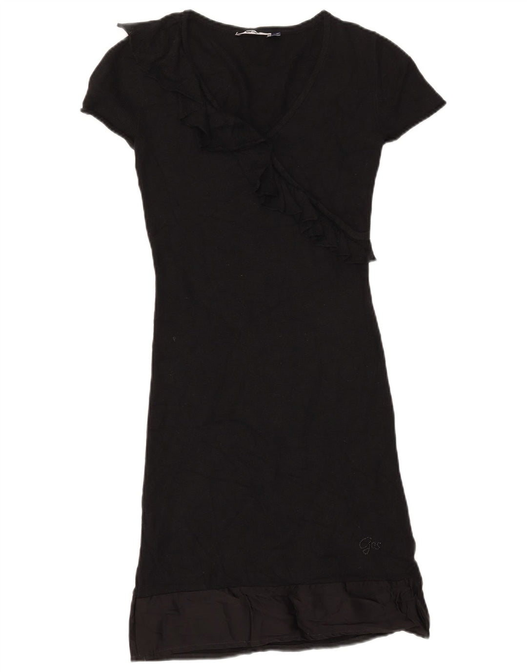 GAS Vestido Jersey de Manga Corta con Volantes en la Parte Delantera para Mujer UK 40 Small Negro