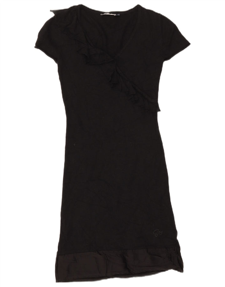 GAS Vestido Jersey de Manga Corta con Volantes en la Parte Delantera para Mujer UK 40 Small Negro