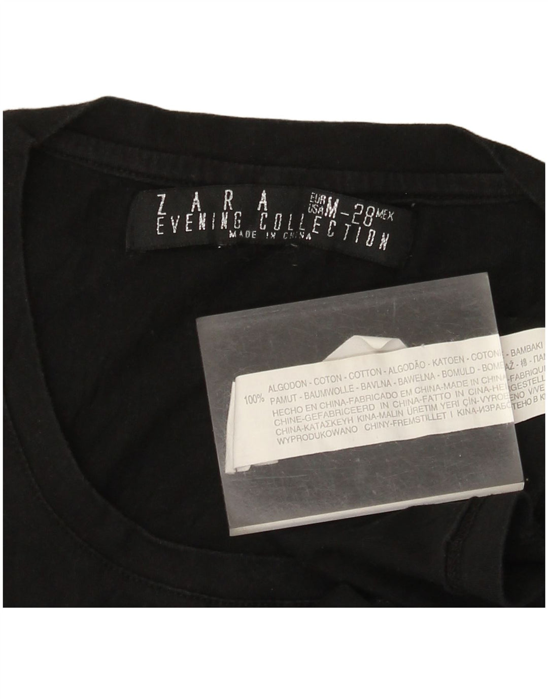 Zara Mujer Camiseta Gráfica Top UK 12 Medium Negro Algodón