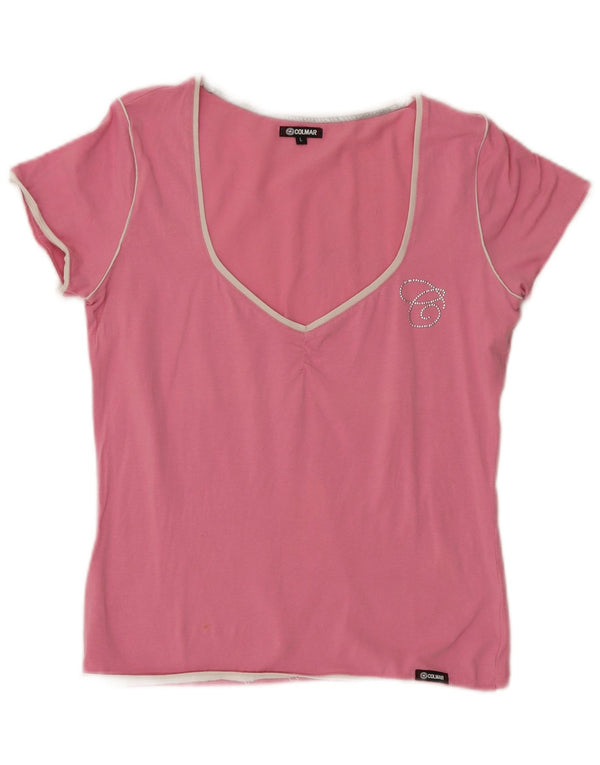 Colmar Camiseta gráfica ajustada para mujer UK 46 Logotipo de algodón rosa grande