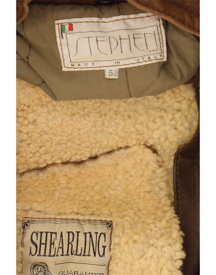 Stephen Chaqueta de piel de oveja para hombre IT 52 XL Bloque de color marrón