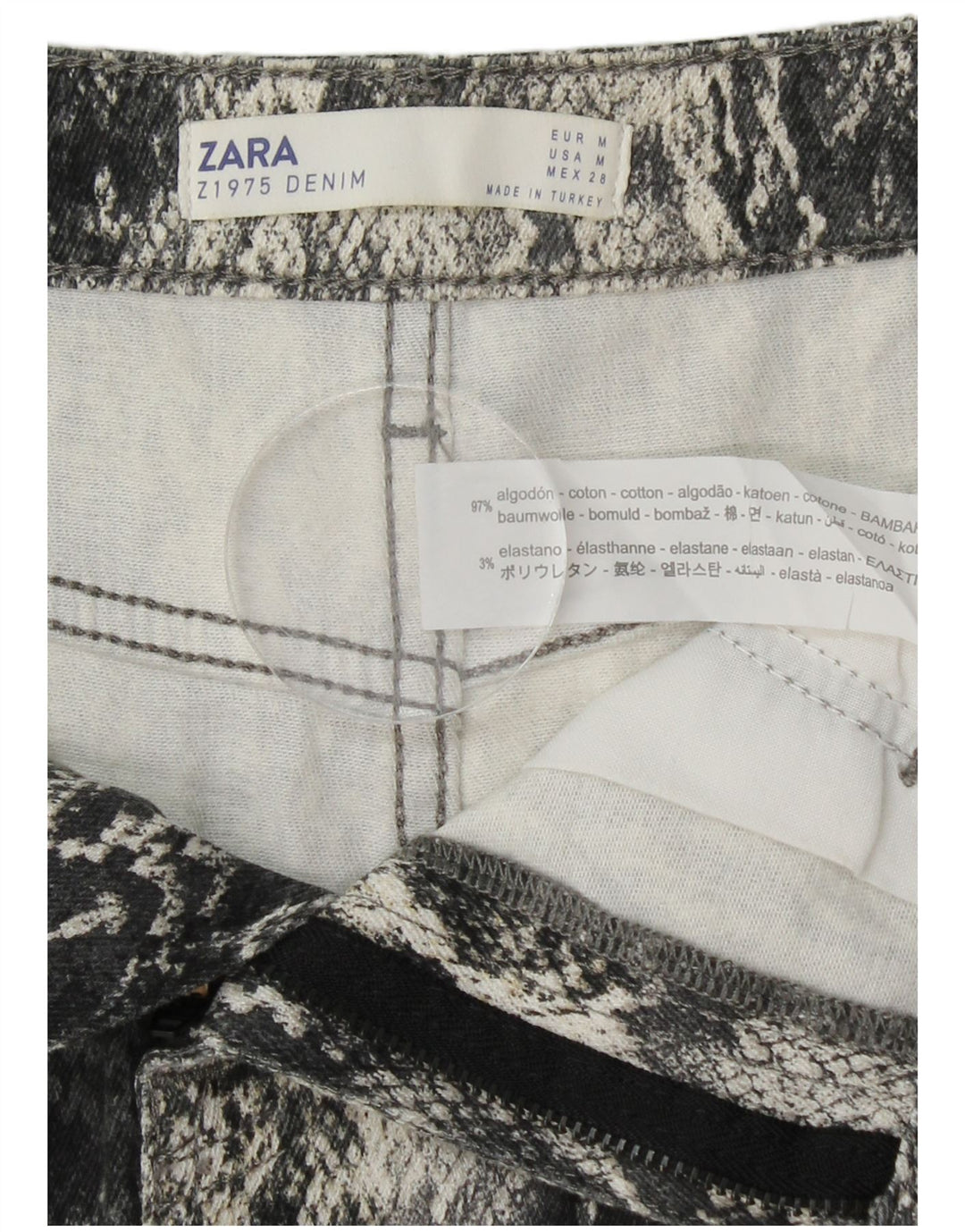 ZARA Mujer Mini Falda Mediana W30 Gris Animal Print Algodón