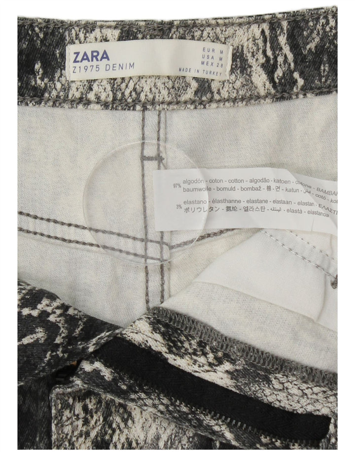 ZARA Mujer Mini Falda Mediana W30 Gris Animal Print Algodón
