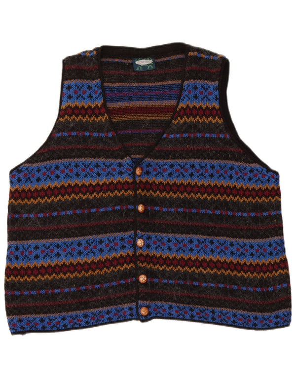 Vintage hombres punto chaleco grande multicolor geométrico