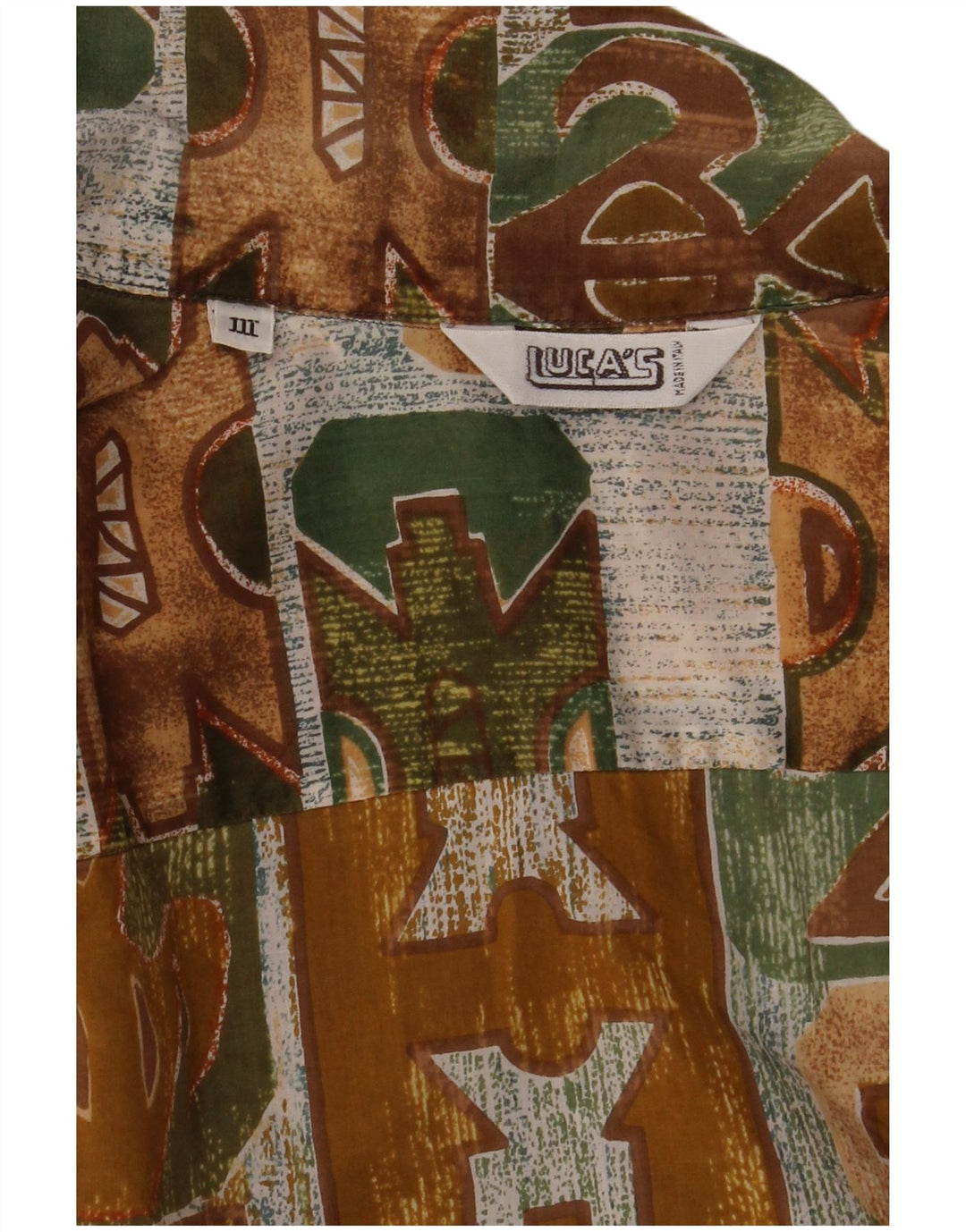 Vintage hombres camisa de manga corta medio caqui geométrico