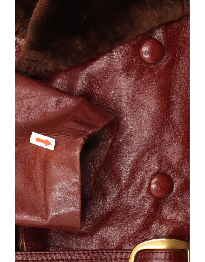 Vintage hombres shearling cuero abrigo Reino Unido 38 cuero marrón medio