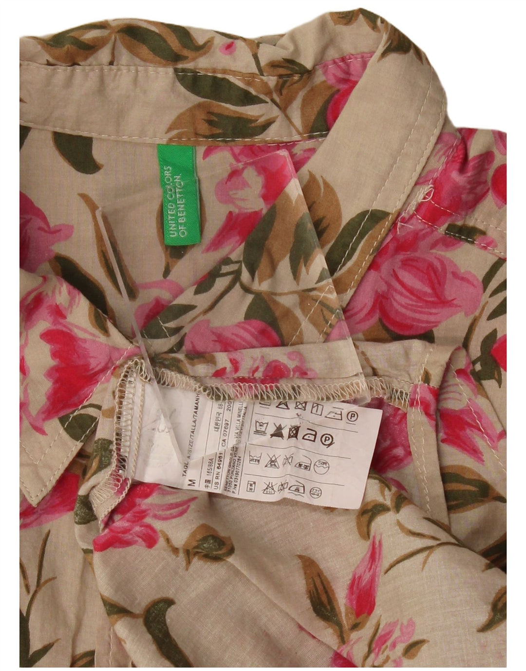 Camisa Benetton Mujer ES 44 Algodón Floral Beige Medio