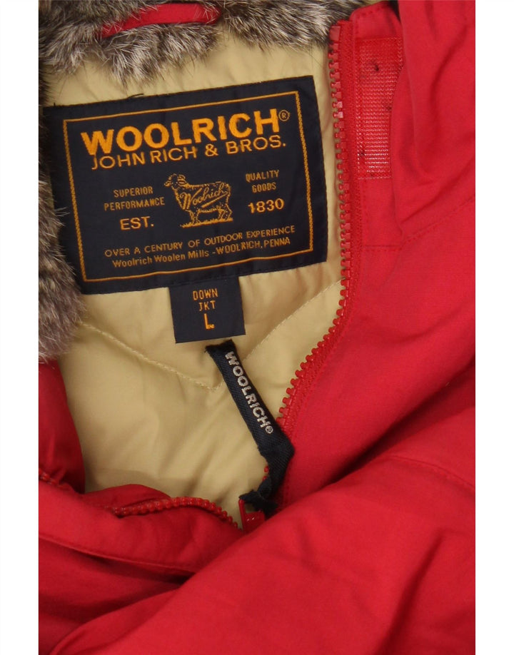 Woolrich Chaqueta acolchada con capucha para mujer Reino Unido 46 Grande Algodón rojo