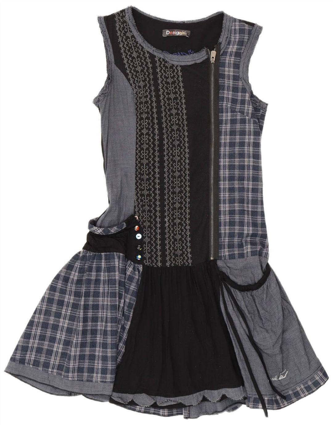 Desigual Vestido De Cintura Caída Para Mujer EU 38 Medium Azul Marino Patchwork