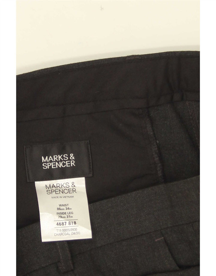 Marks & Spencer Pantalón de traje con pinzas para hombre W34 L31 Poliéster gris