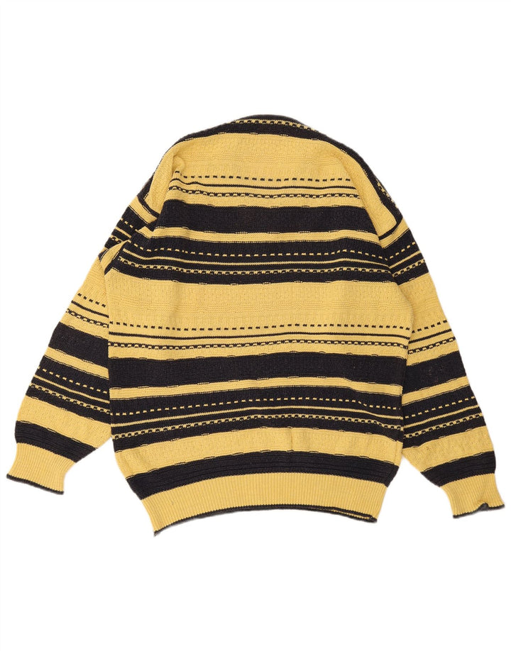 Vintage hombres V-cuello jumper suéter grande amarillo rayas
