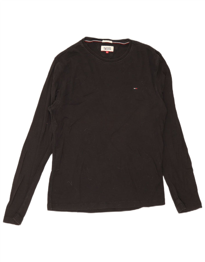 Tommy Hilfiger Camiseta para hombre de manga larga de algodón negro grande
