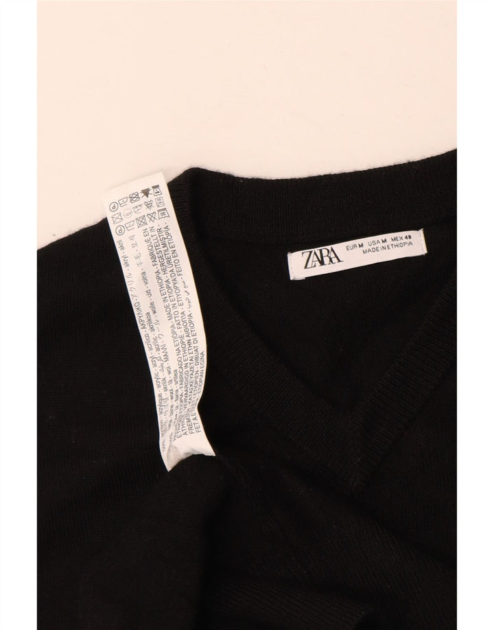 ZARA Hombre Jersey Jersey Con Cuello En V Acrílico Negro Mediano