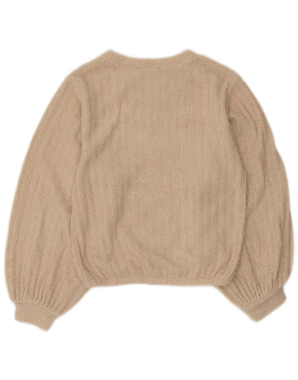 Zara Mujer Cuello Redondo Jersey Jersey UK 10 Small Beige Poliéster A Rayas