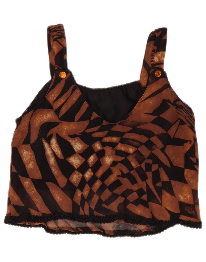 Vintage mujer crop Cami Top Reino Unido 12 Marrón Medio Geométrico