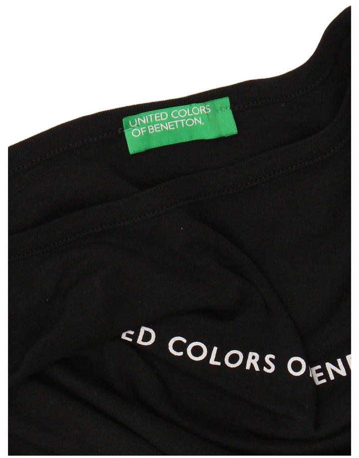 BENETTON Top gráfico para mujer manga 3/4 UK 8 Small Negro