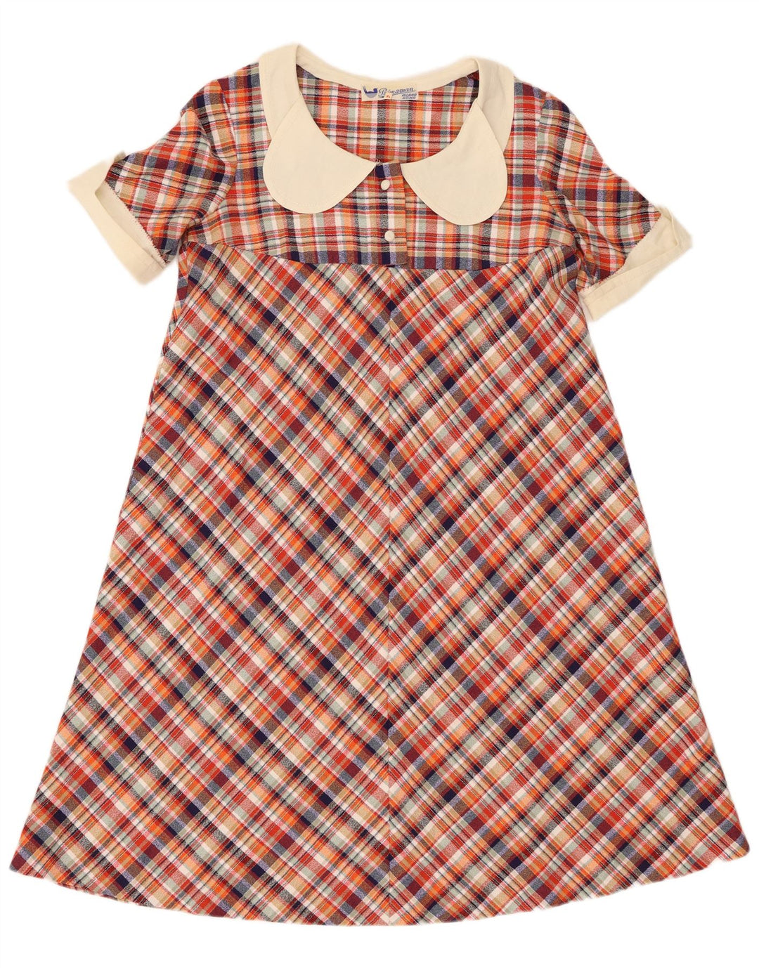Vintage mujer A-Line vestido US 4 pequeño cheque rojo