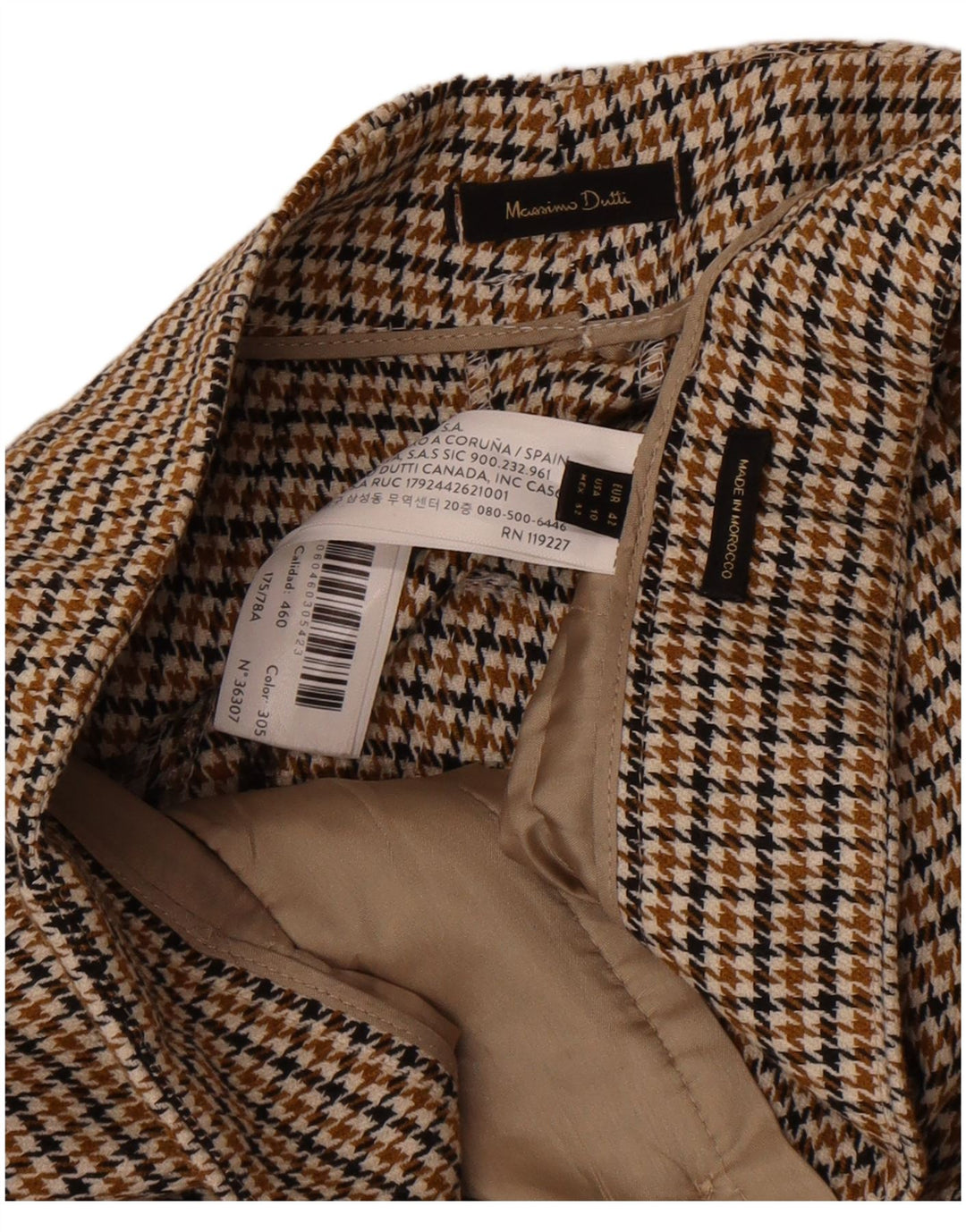 Massimo Dutti Pantalón Chino Mujer EU 42 Large W32 L32 Marrón Pata De Gallo